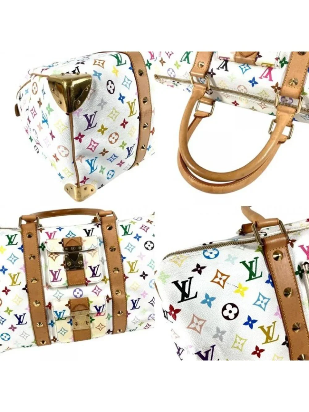 Louis Vuitton Boston Bag Keepall 45 Monogram Multicolor Canvas Blanc White - Picture 7 of 9